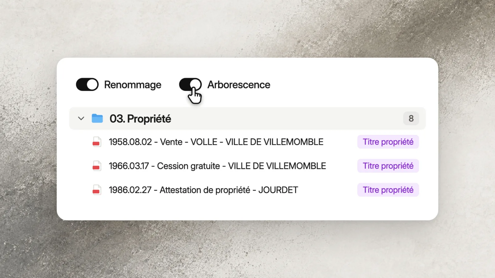 Dataroom Oguste avec les pièces classées